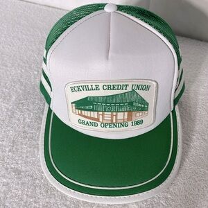 Vintage Eckville Credit Union Green White Mesh Back Snap Back Trucker Hat